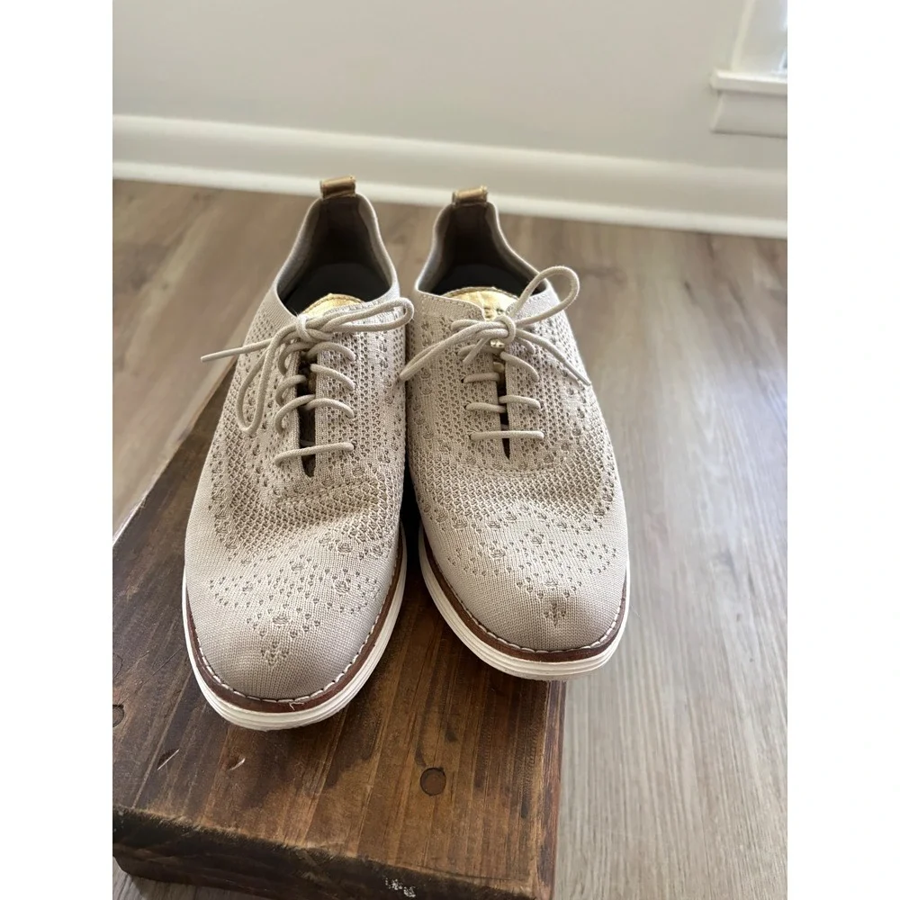 Cole Haan Womens 2.ZEROGRAND Stitchlite Wingtip Oxfords Beige Gold Size 10